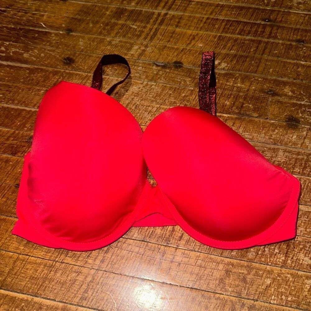 Victoria’s Secret red shimmery strap t-shirt push-up 34DDD bra